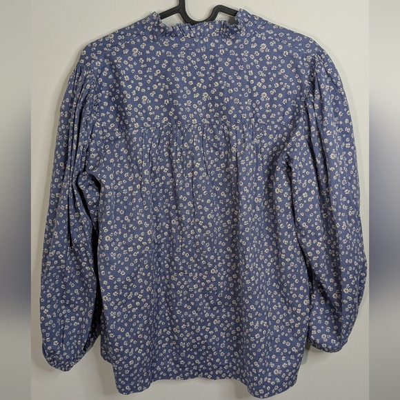 GAP 3/4 Puff Sleeve Floral Shirt - Size M - blue ivory floral - Picture 5 of 7